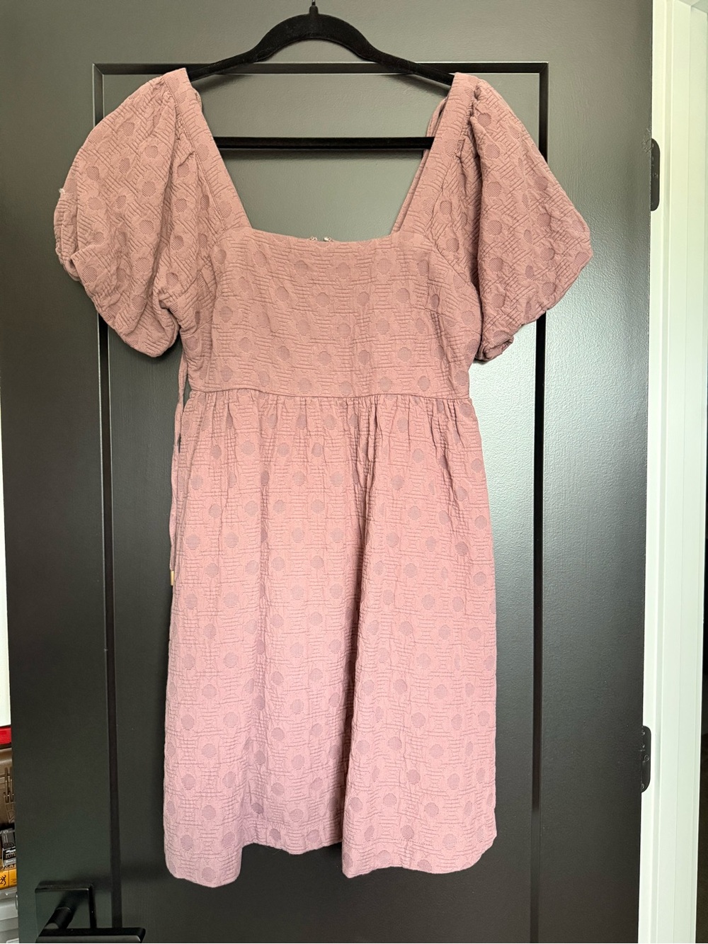 Madewell Dusty Rose Puff Sleeve Square Neck Mini Dress